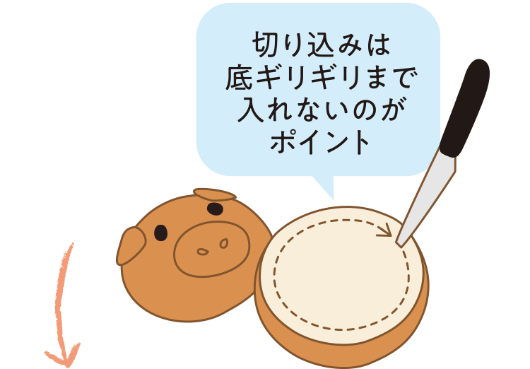 切り込みは底ギリギリまで入れないのがポイント