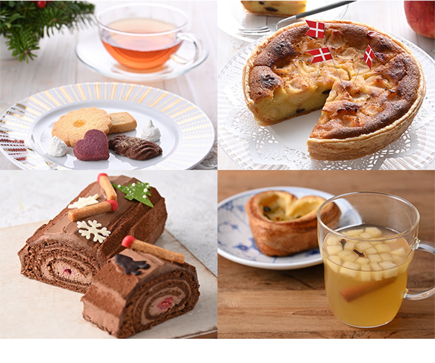 デニッシュアップルケーキ、ブッシュドノエル(マッチ売りの少女)などのイメージ