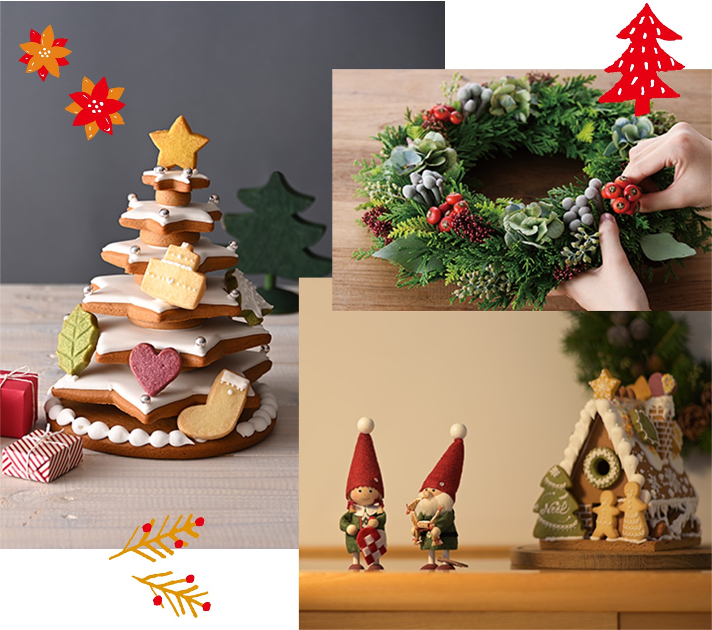 クリスマスツリーキット（もみの木）、ヘクセンハウス、クリスマスリースのイメージ
