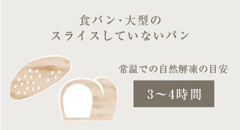 食パン・大型のスライスしていないパン 常温での自然解凍の目安 3～4時間