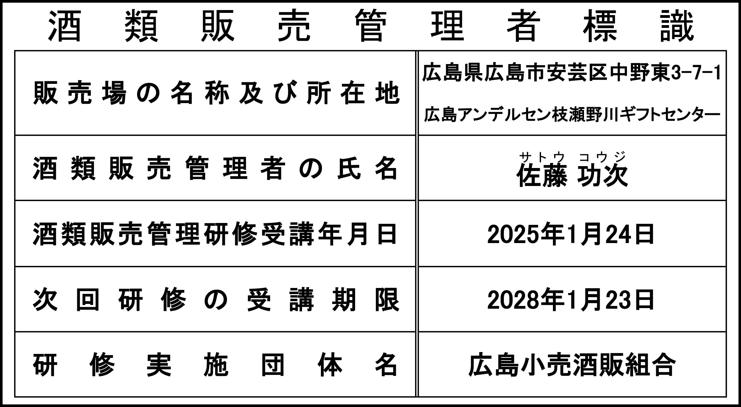 酒類販売管理者標識